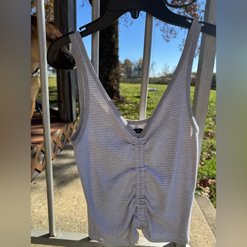 Abercrombie & Fitch White and Gray Striped Camisole